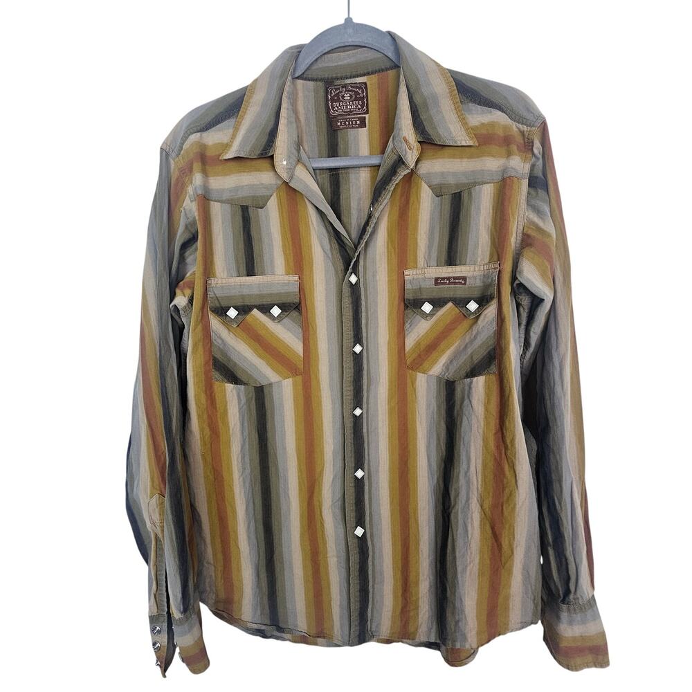 Lucky Brand Mens Striped Western Shirt Size M Retro Cowboy Country Rodeo Snap Up